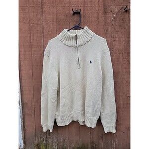 Polo Ralph Lauren 1/4 Zip Sweater Mens XL Brown Tan Leather Cotton